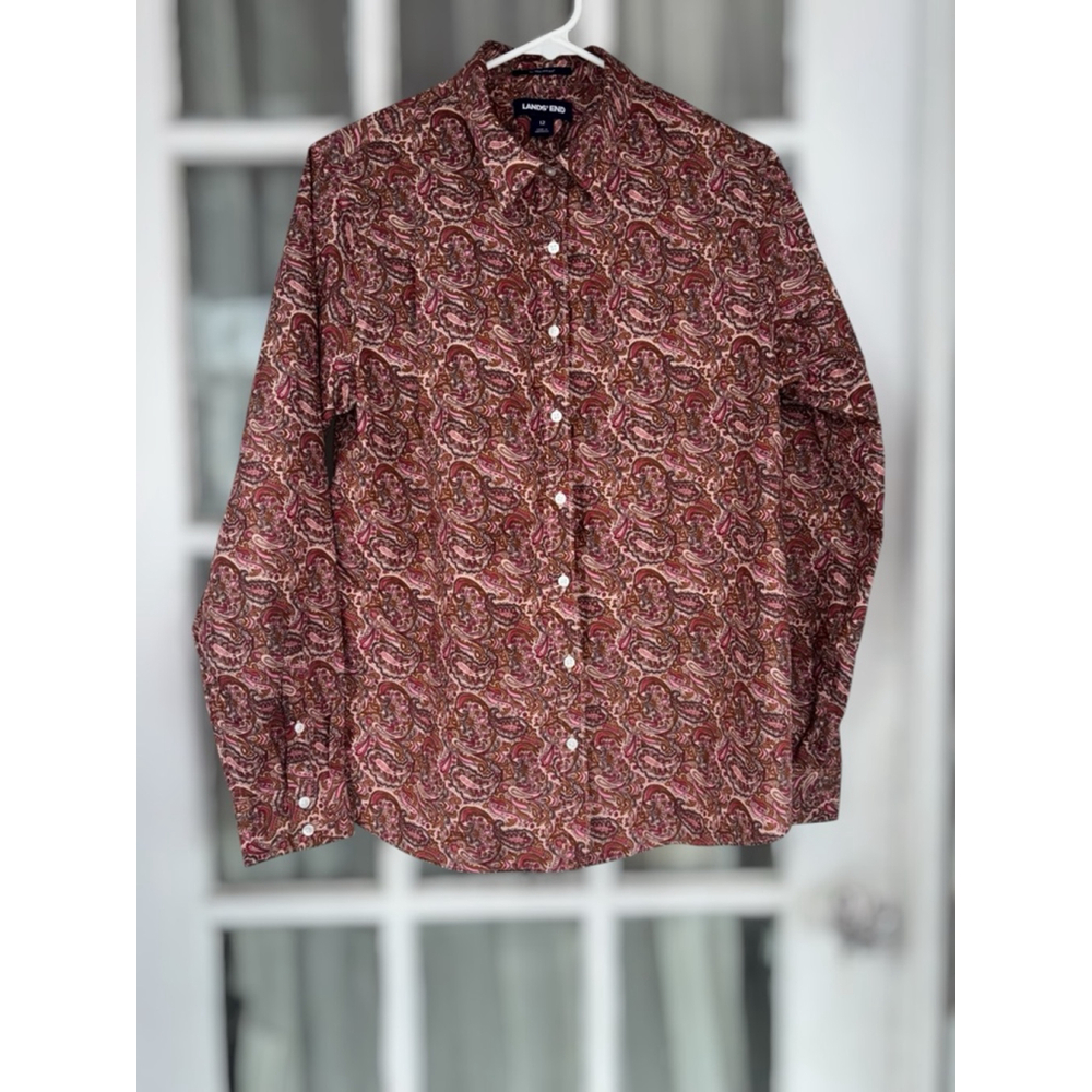 Lands' End Womens Size 12 Paisley Print Long Sleeve Button Down Shirt Retro Chic - Picture 13 of 13